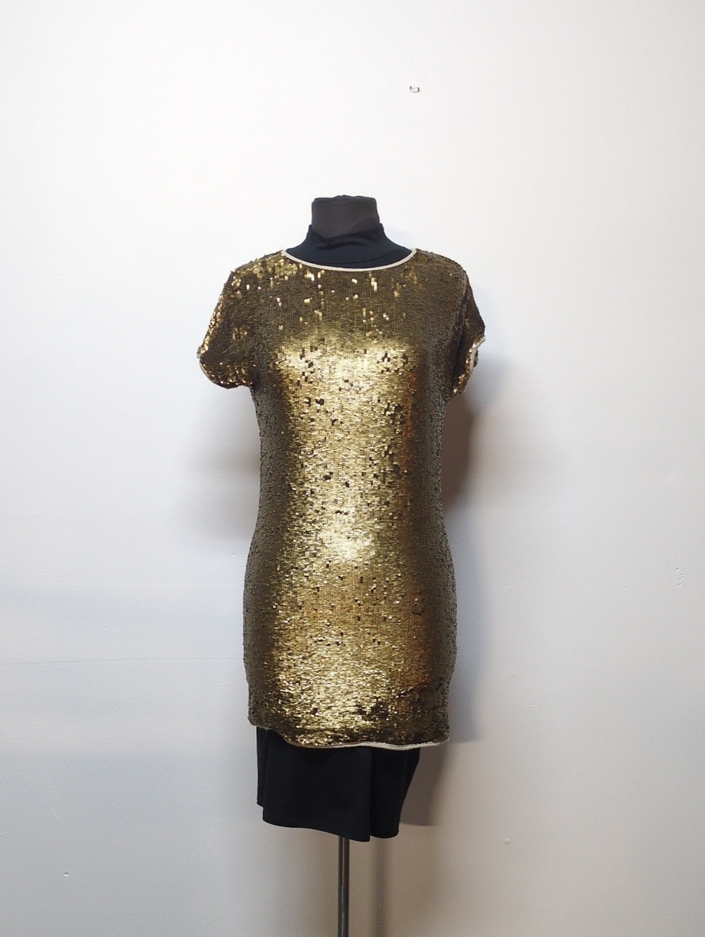 Jenni Kayne Gold Sequin Silk Linen Scoop Neck Top, Size M
